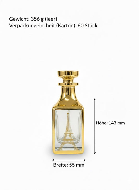 Paris 150 ml – Goldflakon Showroom – leerer Parfumflakon aus Glas – Ansicht 2 | Fragrance Hub Germany