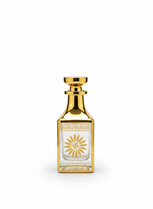 Sonnenblume 150 ml – Goldflakon Showroom – leerer Parfumflakon aus Glas – Ansicht 2 | Fragrance Hub Germany