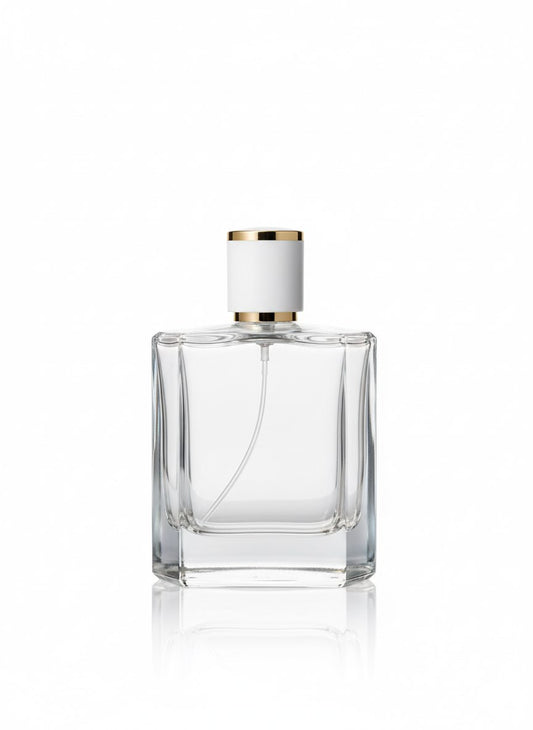 زجاجة عطر Square Grace سعة 100 مل من الزجاج الشفاف برأس بخاخ ذهبي وغطاء