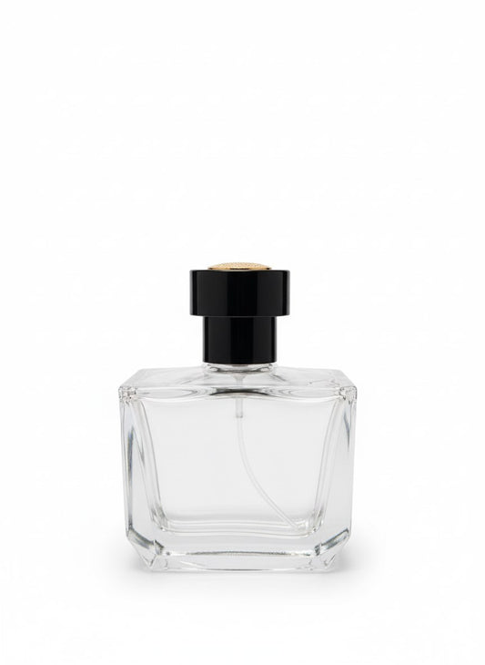 Square Prestige 100 ml – mit Sprühkopf & Kappe – leerer Parfumflakon aus Glas – Ansicht 2 | Fragrance Hub Germany