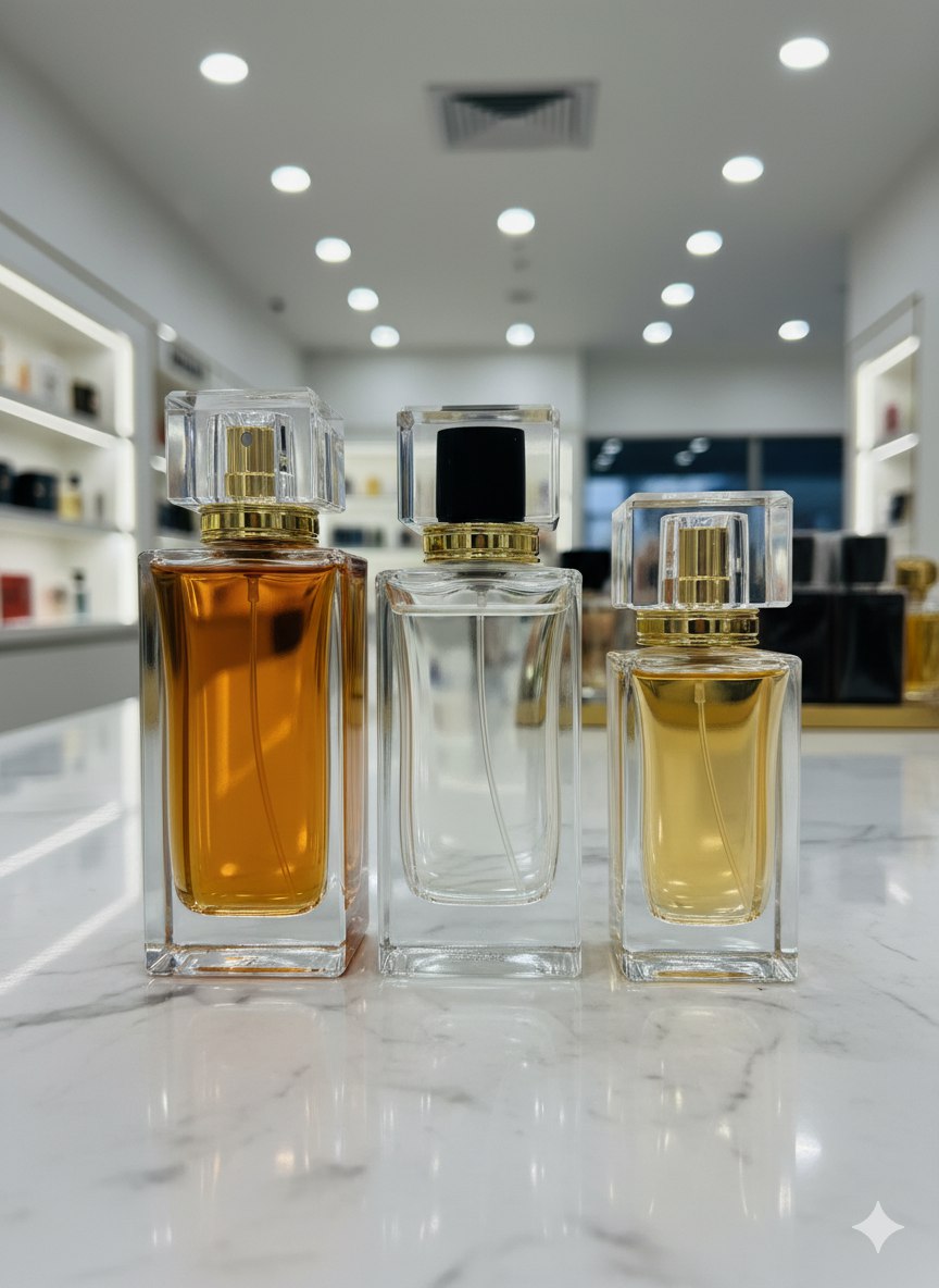 Crystal Elegance 50 ml – mit Sprühkopf & Kappe – leerer Parfumflakon aus Glas – Ansicht 8 | Fragrance Hub Germany
