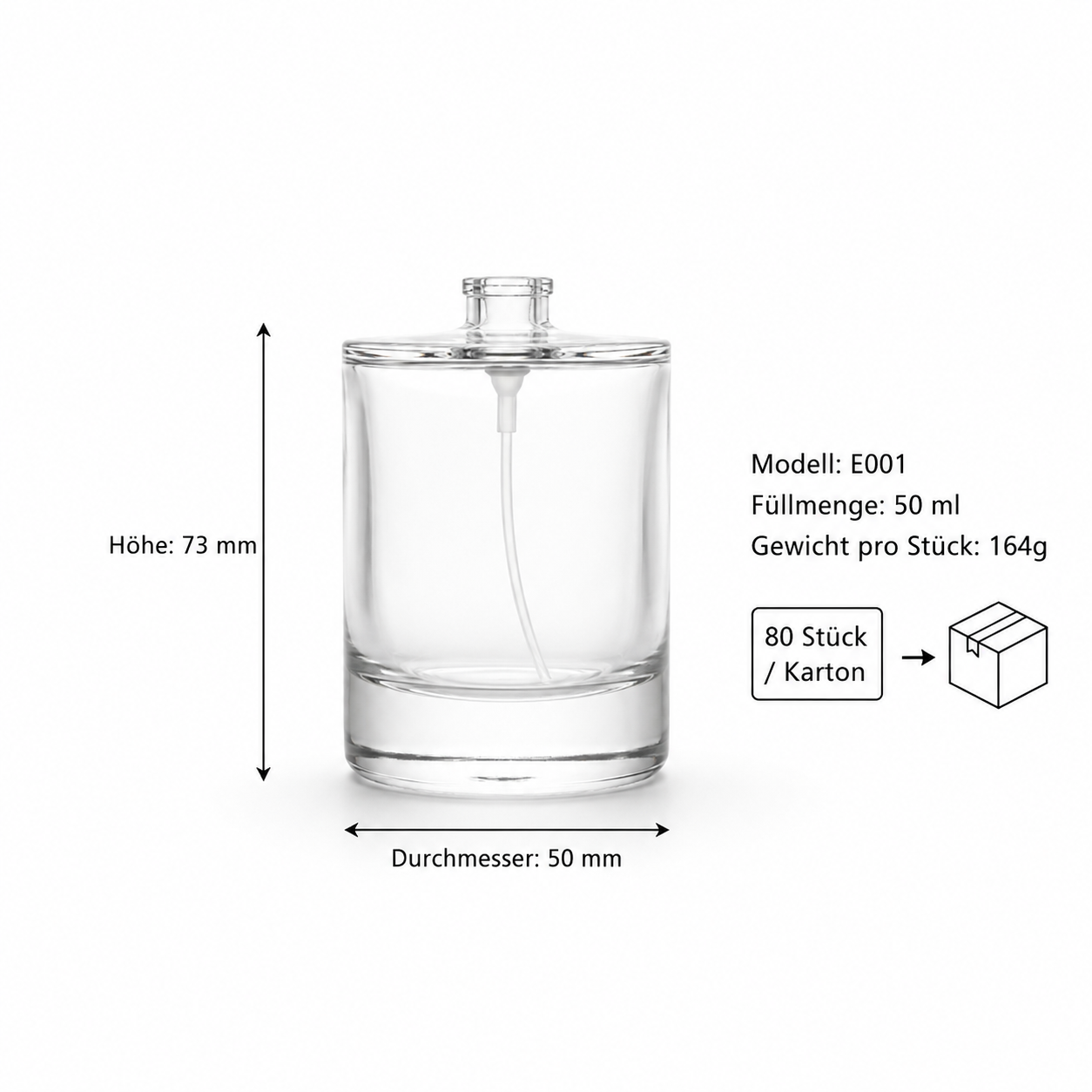 Runde Parfümflasche 50ml inkl. Sprühkopf und Kappe