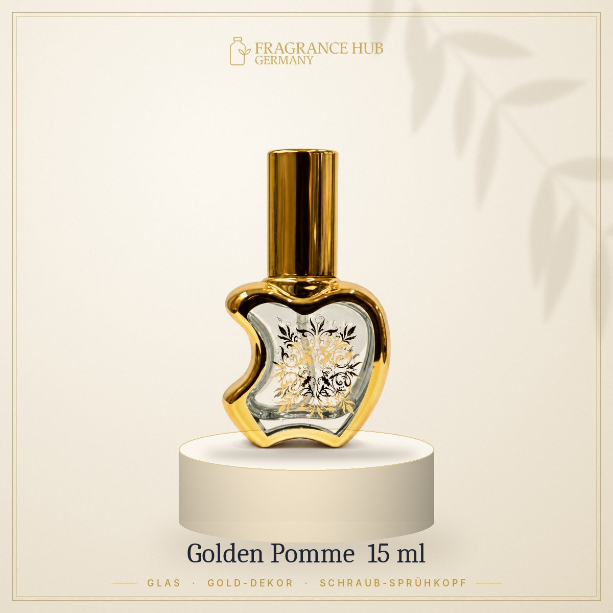 Golden Pomme 15 ml – Parfümflakon in Apfelform mit Goldrahmen