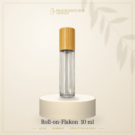 Roll-on-Flakon 10 ml aus Glas mit Bambuskappe – Fragrance Hub Germany