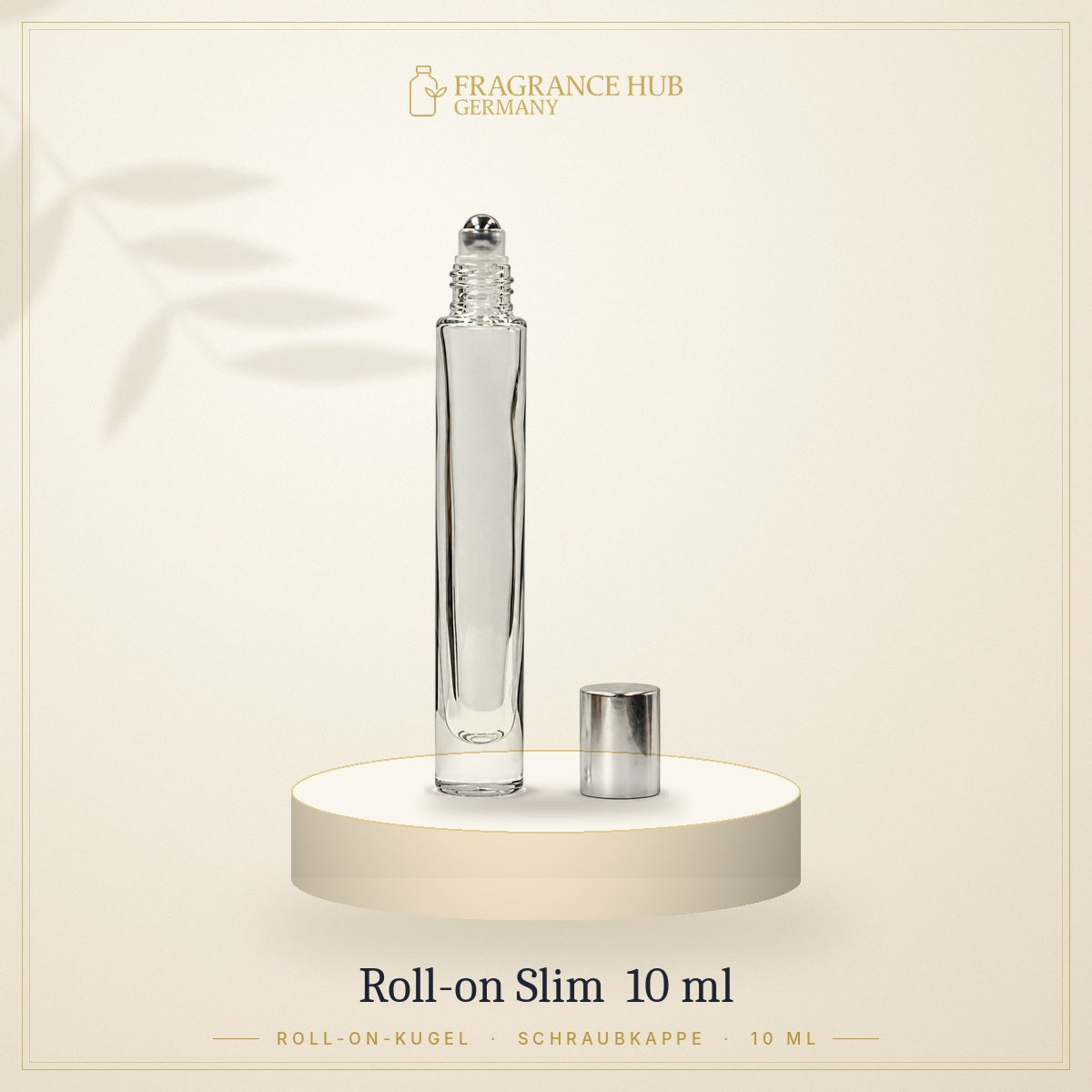 Roll-on-Flakon Slim 10 ml geöffnet mit Edelstahlkugel und Silberkappe