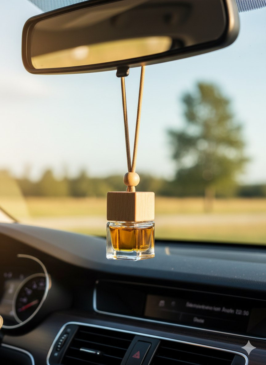 Auto-Duftflasche 5 ml – Glas mit Holzverschluss und Kordel