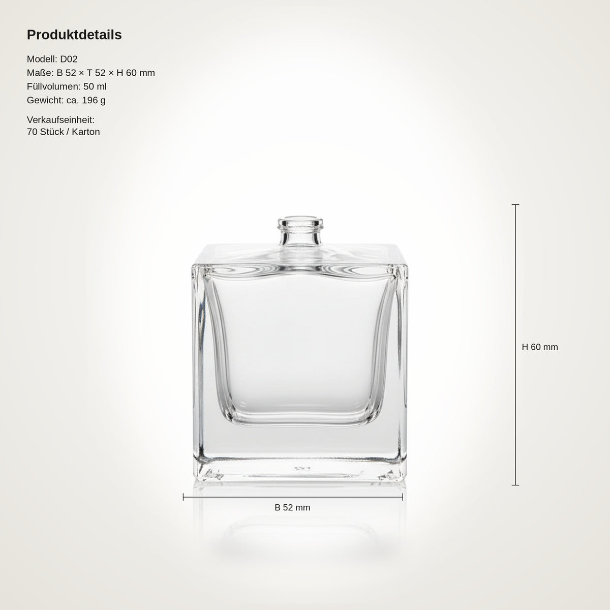 Square Rouge 50 ml – Crimp-Flakon FEA 15 (nur Flasche) – leerer Parfumflakon aus Glas – Ansicht 2 | Fragrance Hub Germany