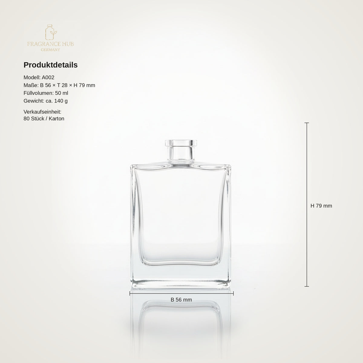 Square Elegance 50 ml Glasflakon ohne Sprühkopf – Ansicht 2