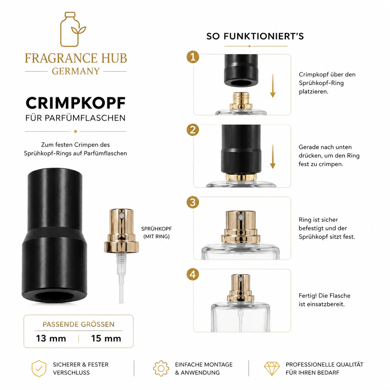 Crimping head for perfume bottles – 13/15 mm