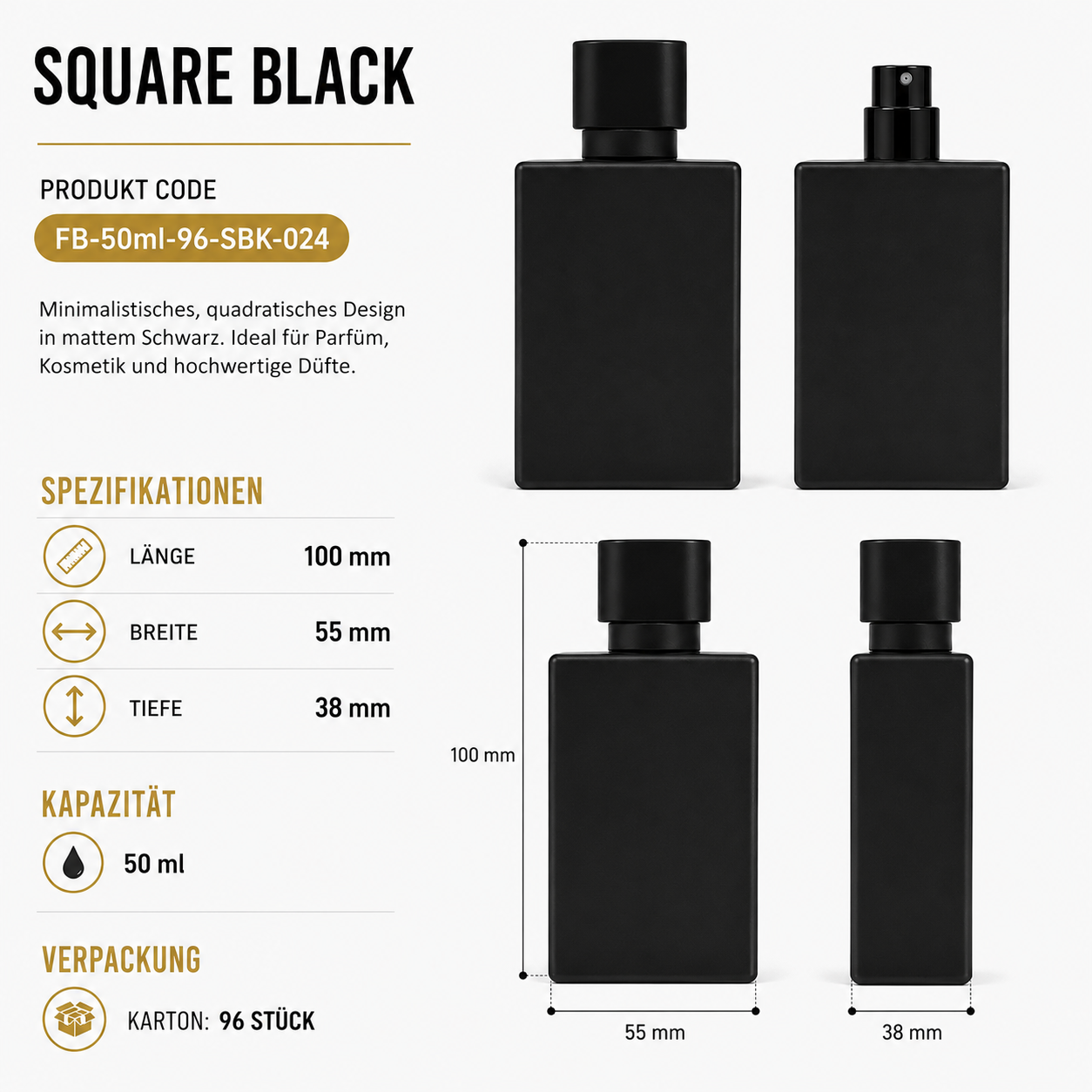Square Black - 50 ml inkl. Sprühkopf und Kappe