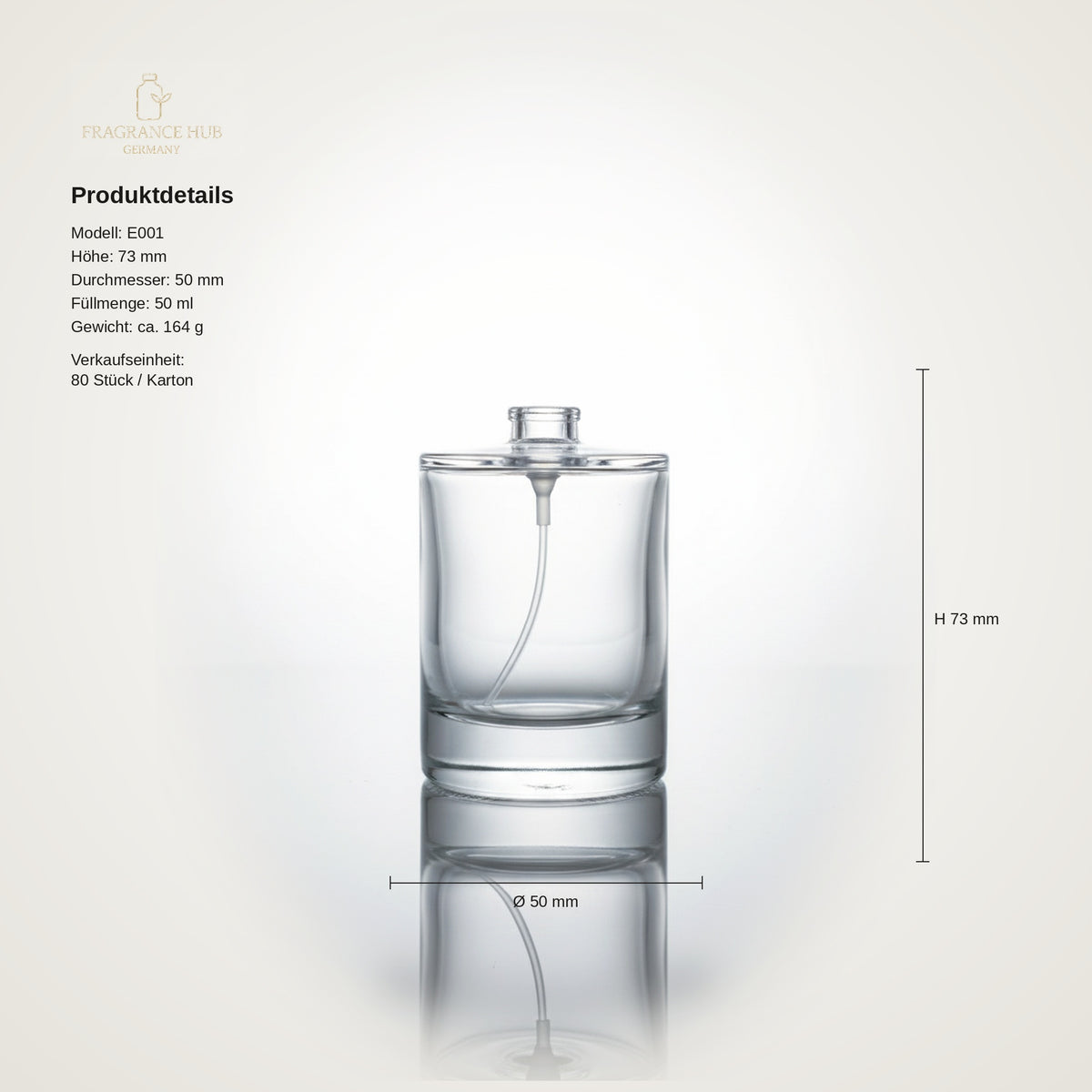 Orbis 50 ml – Crimp-Flakon FEA 15 (nur Flasche) – leerer Parfumflakon aus Glas – Ansicht 3 | Fragrance Hub Germany
