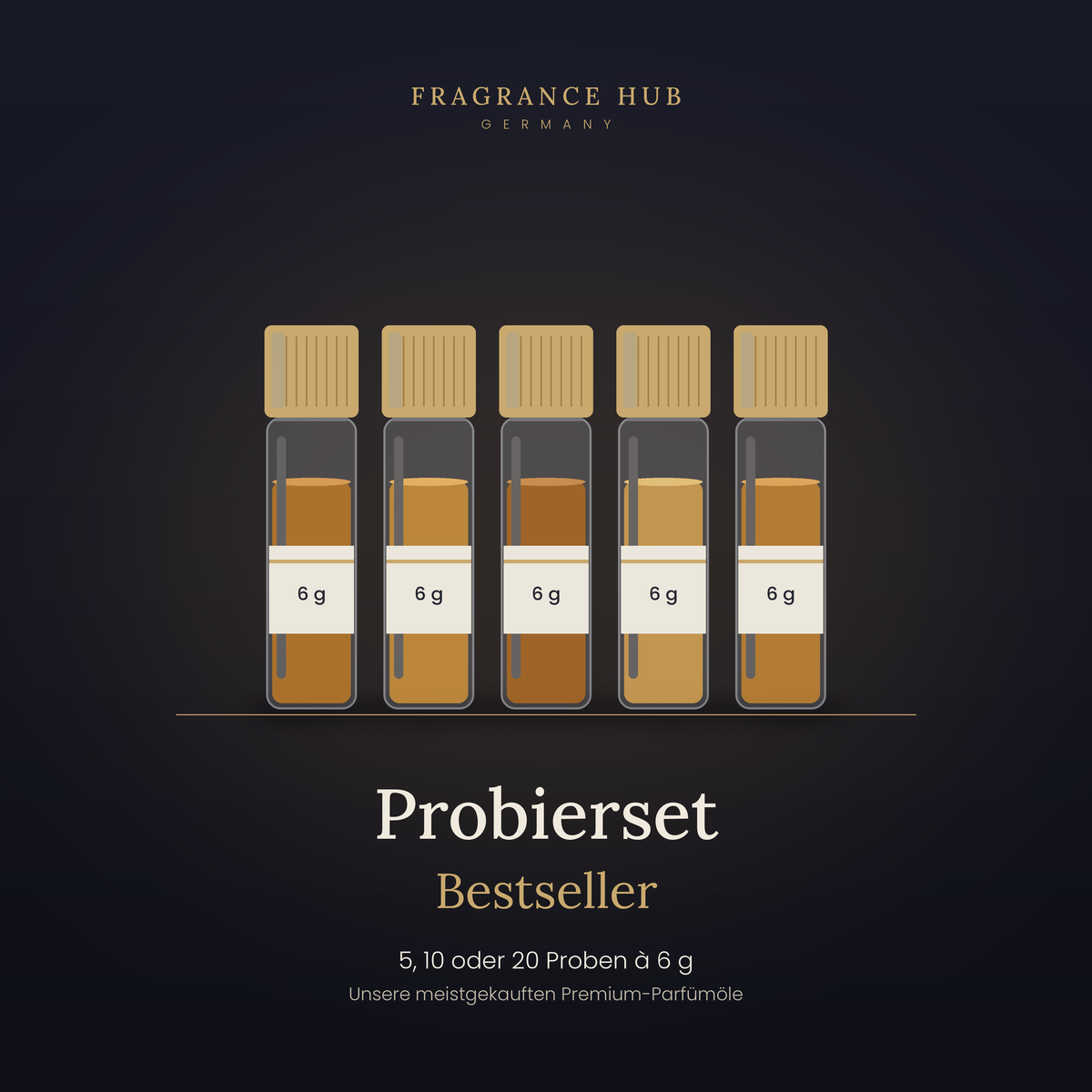 Probierset Bestseller – Premium Parfümöle (6 g) – Probierset Parfümöle | Fragrance Hub Germany